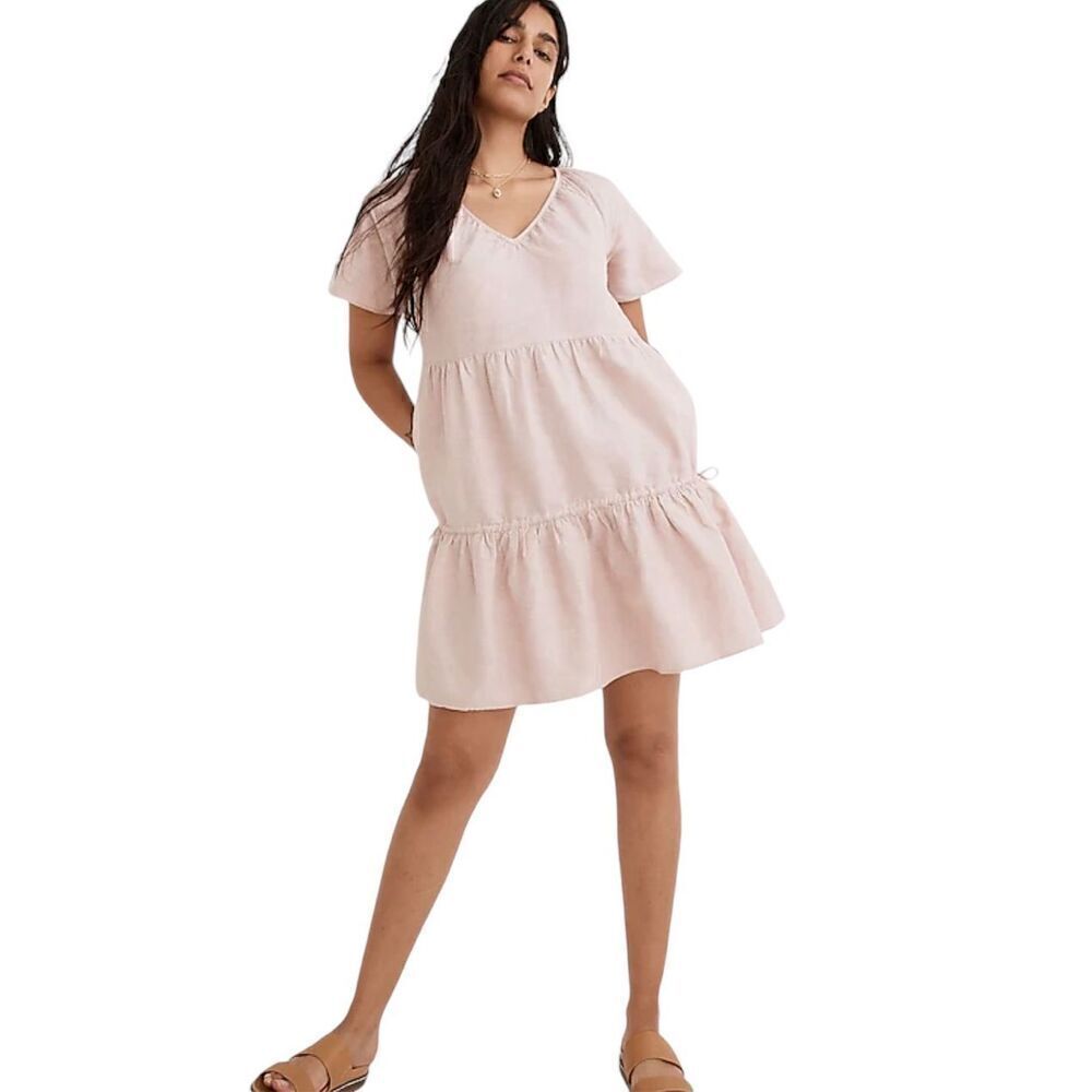 Madewell Linen Blend Lorelei Mini Dress Pale Pink Size S